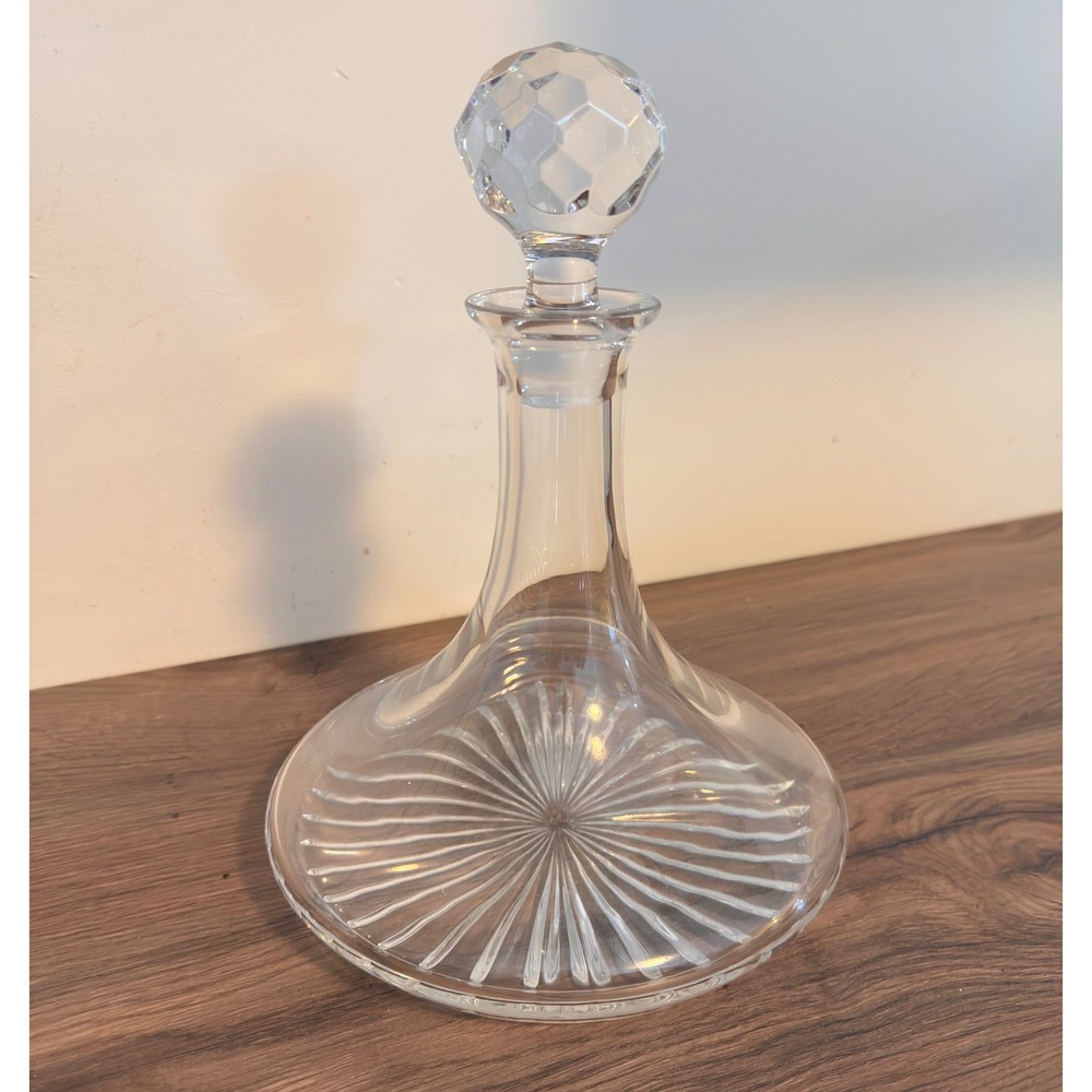 Atlantis Full Lead Crystal Ship's Decanter Portugal Vintage Ball Stopper Barware